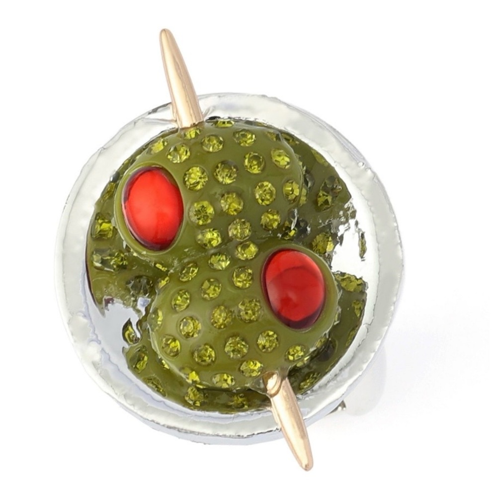 NWT Women BETSEY JOHNSON Adjustable Sparkly Soiree Martini cocktail 🍸 🫒 Ring - Picture 7 of 7